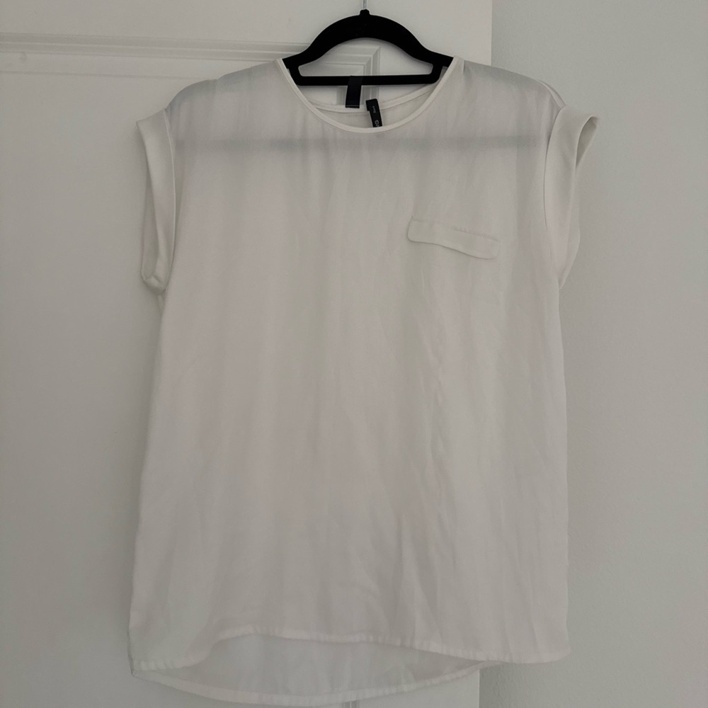 MANGO MNG women’s white semi-sheer suit work blouse short top size small 4